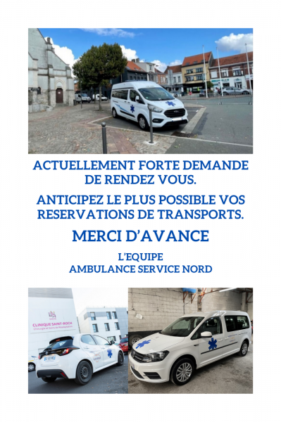 prise de rendez vous à Ambulance Service Nord Linselles,